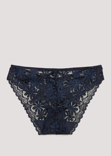 Navy Daisy Lace High Leg Knickers