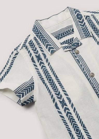 Boys Mini Me White Aztec Print Short Sleeve Shirt (9mths-6yrs)