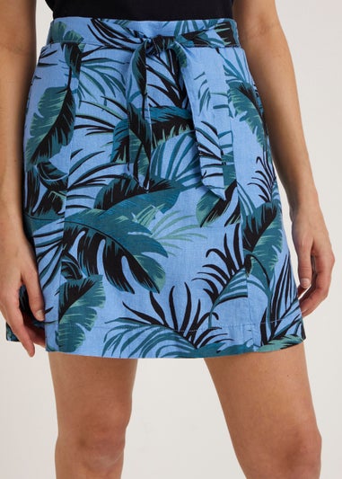 Blue Tropical Linen Blend Co-Ord Mini Skirt