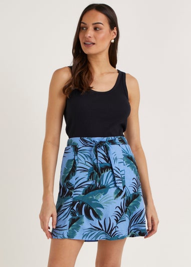 Blue Tropical Linen Blend Co-Ord Mini Skirt