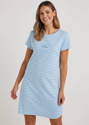 Blue Stripe Embroidered Nightie