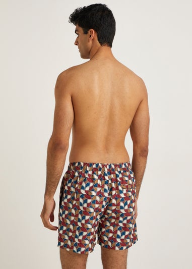 Red Geometric Print Swim Shorts