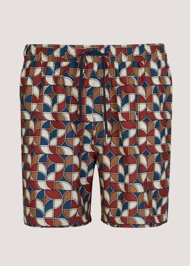 Red Geometric Print Swim Shorts