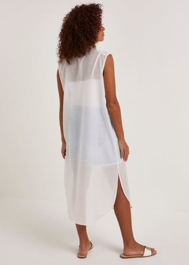 White Sleeveless Maxi Beach Shirt