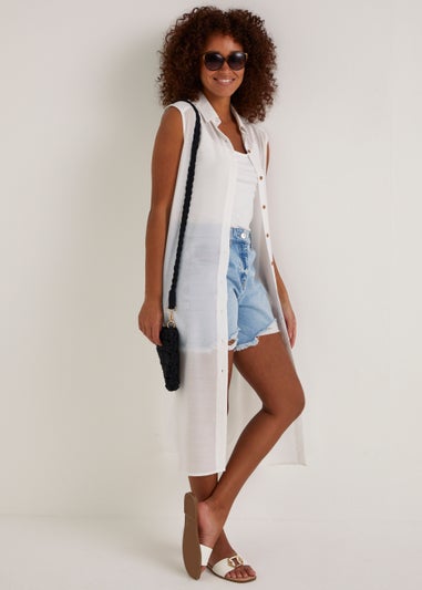 White Sleeveless Maxi Beach Shirt