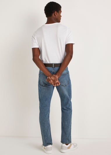 Blue Tint Belted Straight Fit Jeans