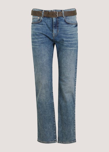 Blue Tint Belted Straight Fit Jeans