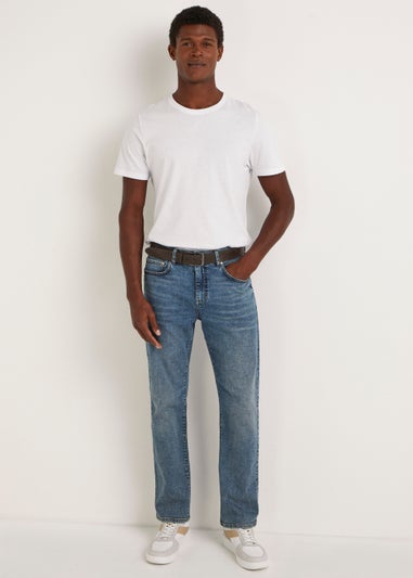 Blue Tint Belted Straight Fit Jeans