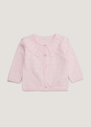 Baby Pink Pointelle Collar Cardigan (Newborn-23mths)