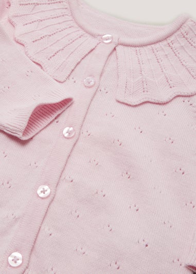 Baby Pink Pointelle Collar Cardigan (Newborn-23mths)