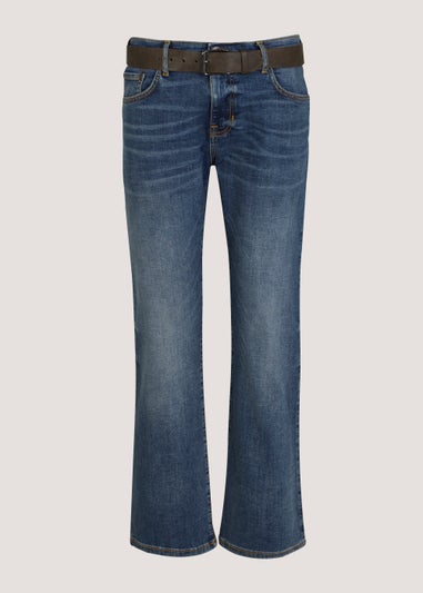 Mid Wash Belted Bootcut Jeans