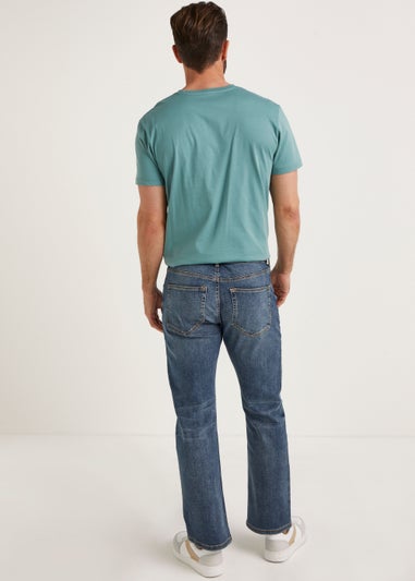 Mid Wash Belted Bootcut Jeans