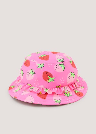 Girls Pink Strawberry Swimming Bucket Hat (6mths-6yrs)