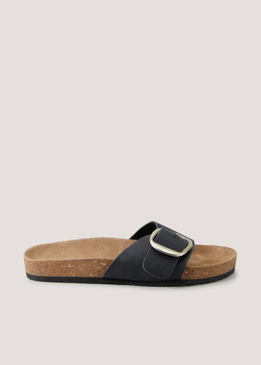Black Single Stap Footbed Sandals