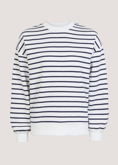 Navy Stripe Volume Sleeve Sweatshirt