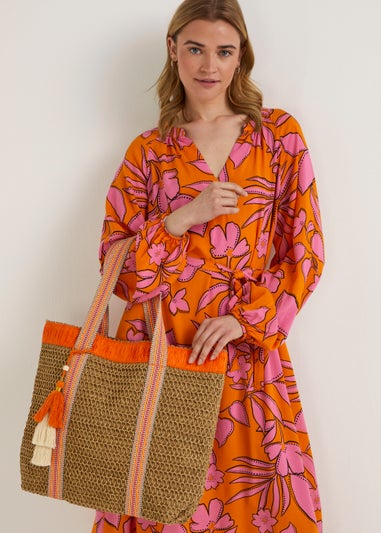 Natural Orange Webbing Straw Bag