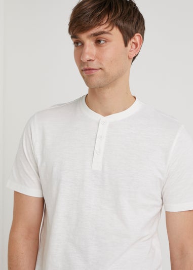 White Grandad Collar T-Shirt