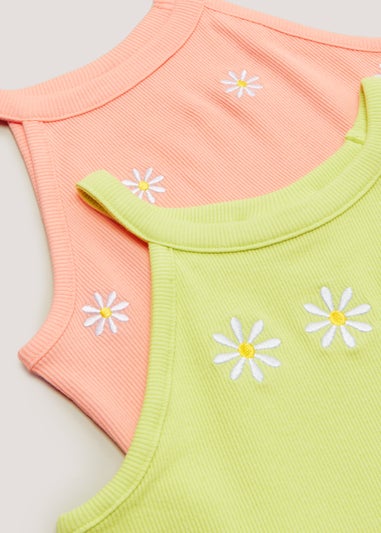 Girls 2 Pack Floral Halter Neck Vest Tops (4-13yrs)
