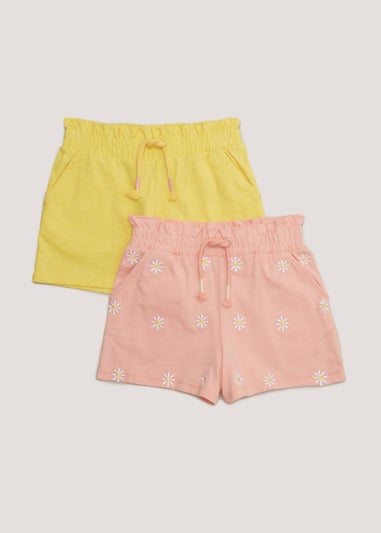 Girls 2 Pack Plain & Floral Shorts (4-13yrs)