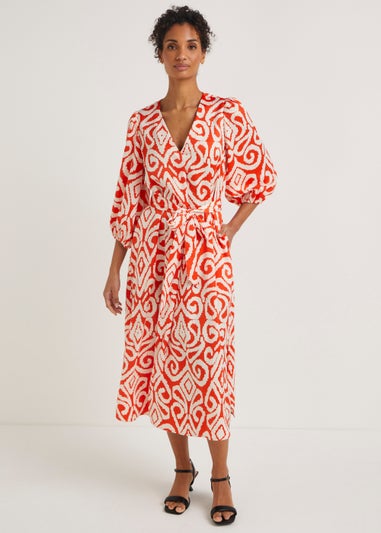 Et Vous Orange Aztec Smock Midi Dress