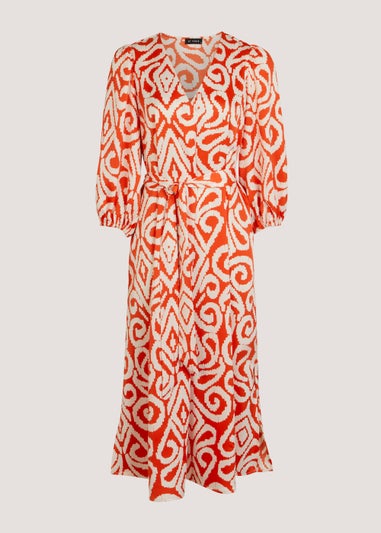 Et Vous Orange Aztec Smock Midi Dress