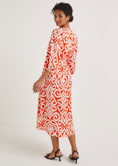 Et Vous Orange Aztec Smock Midi Dress