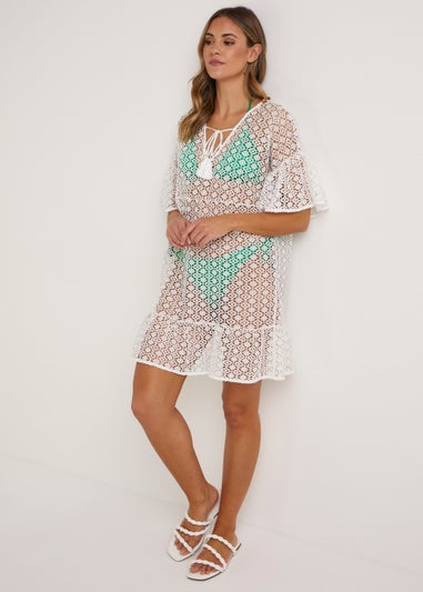 Cream Short Crochet Look Kimono