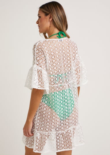Cream Short Crochet Look Kimono