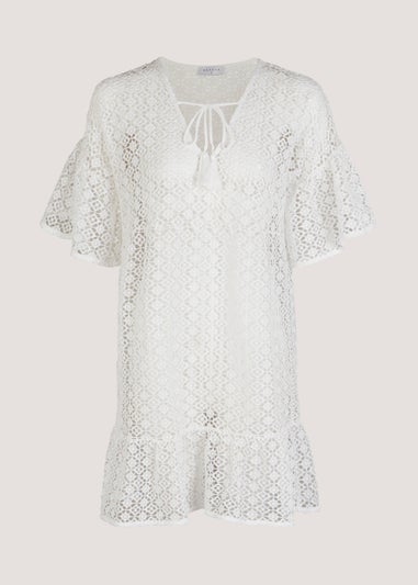 Cream Short Crochet Look Kimono