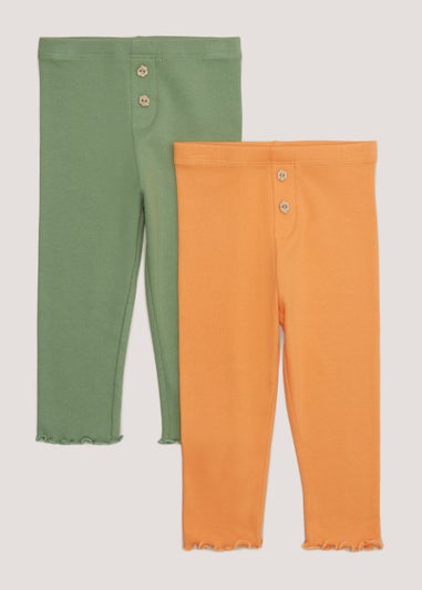 Girls 2 Pack Green & Orange Leggings (9mths-6yrs)