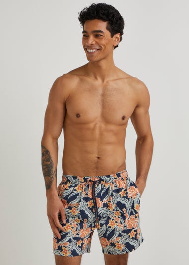 Orange Floral Print Co-Ord Swim Shorts
