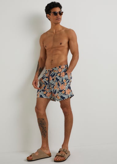 Orange Floral Print Co-Ord Swim Shorts