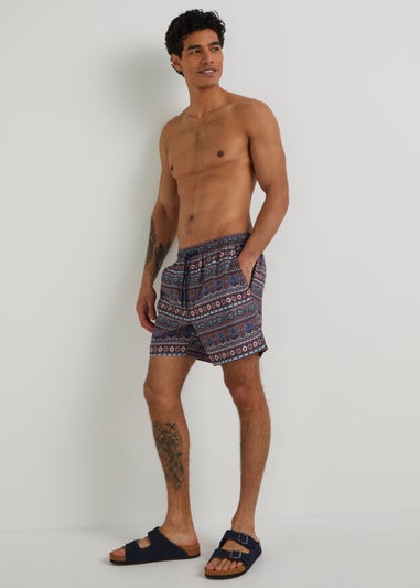 Brown Tribal Print Swim Shorts
