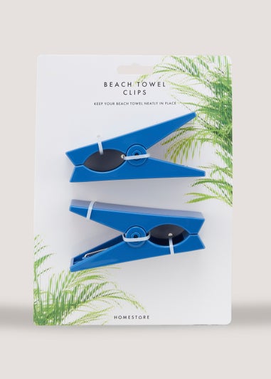 2 Pack Blue Peg Beach Towel Clips (11cm x 3cm 5.5cm)