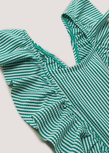 Girls Mini Me Green Stripe Frill Swimming Costume (3mths-6yrs)