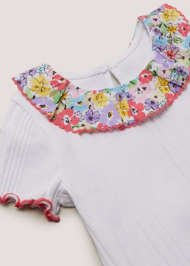 Girls White Floral Collar T-Shirt (9mths-6yrs)