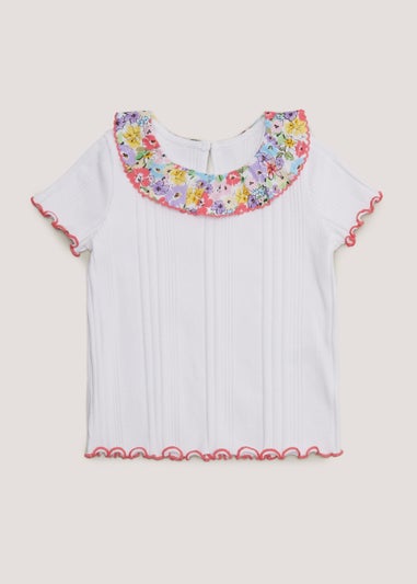 Girls White Floral Collar T-Shirt (9mths-6yrs)