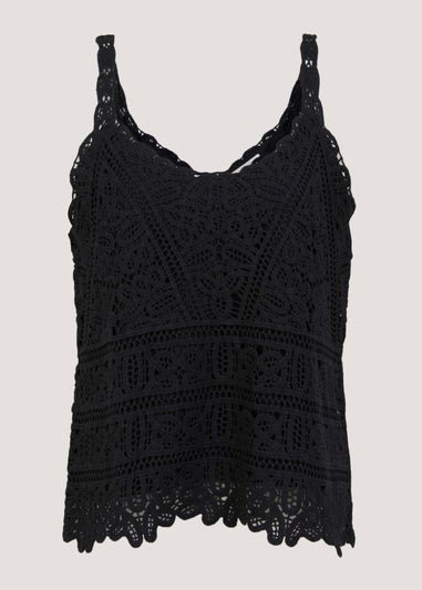 Black Lined Lace Crochet Cami Top