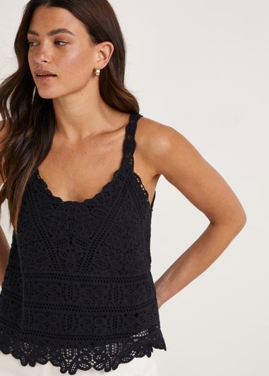 Black Lined Lace Crochet Cami Top