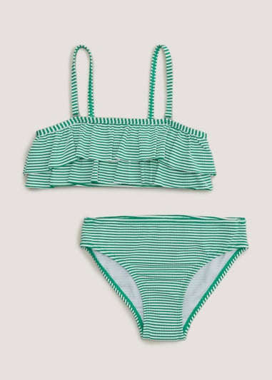 Girls Mini Me Green Stripe Bikini Set (4-13yrs)