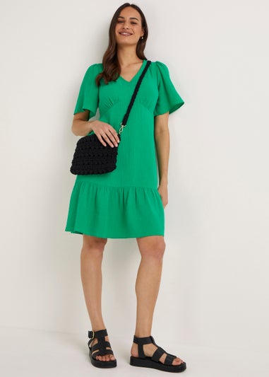 Green Double Cloth Knee Length Dress