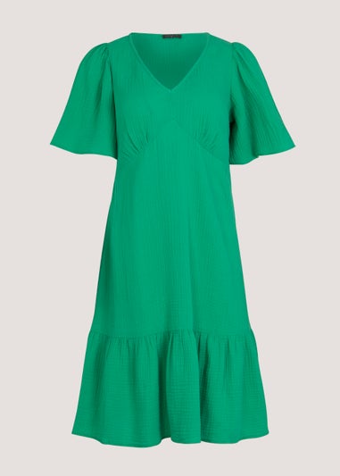 Green Double Cloth Knee Length Dress