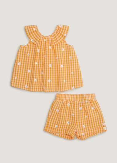 Girls Orange Gingham Top & Shorts Set (9mths-6yrs)