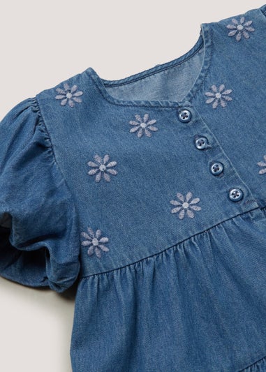 Girls Denim Floral Embroidered Dress (9mths-6yrs)