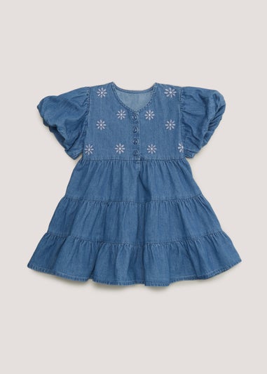 Girls Denim Floral Embroidered Dress (9mths-6yrs)