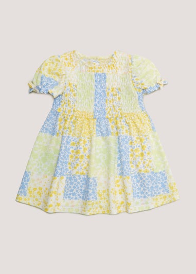 Girls Yellow Crinkle Patchwork Dress (9mths-6yrs)