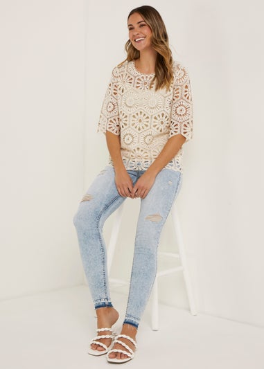 Ecru Crochet Lace T-Shirt