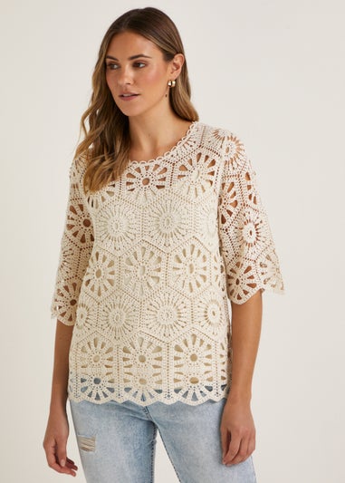 Ecru Crochet Lace T-Shirt