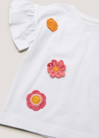 Girls White Crochet Flower T-Shirt (9mths-6yrs)