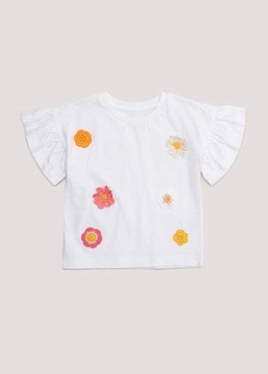 Girls White Crochet Flower T-Shirt (9mths-6yrs)